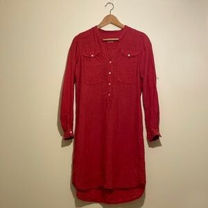 HARTFORD RED LINEN SHIRT DRESS. Size L